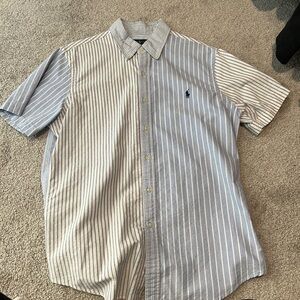 Ralph Lauren Blue and White Vertical Stripe Short-Sleeve Button-Down Shirt